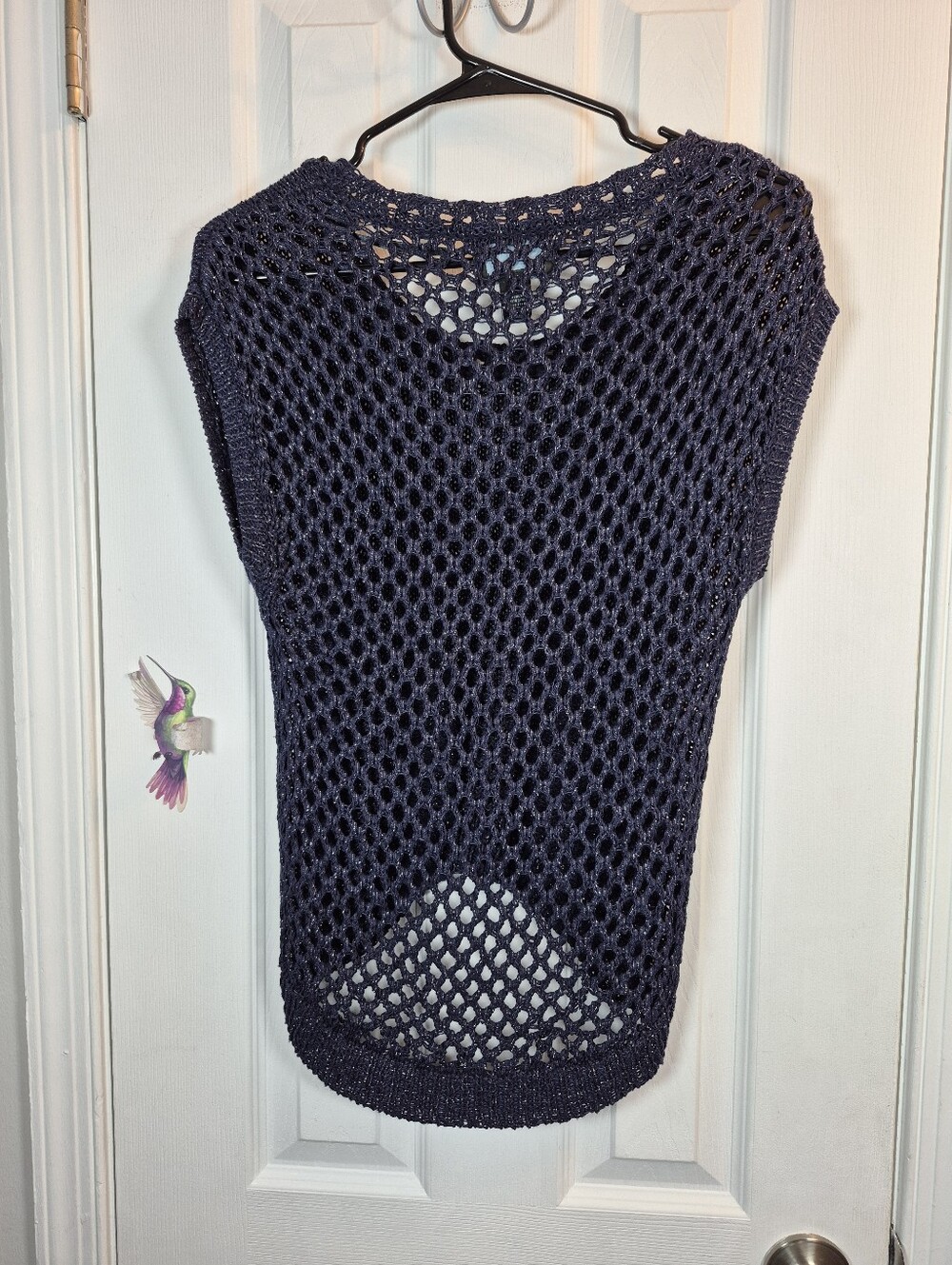 Cynthia Rowley Metallic Navy Knit Tank top S Crochet Mesh Indie Sleaze - Picture 3 of 6